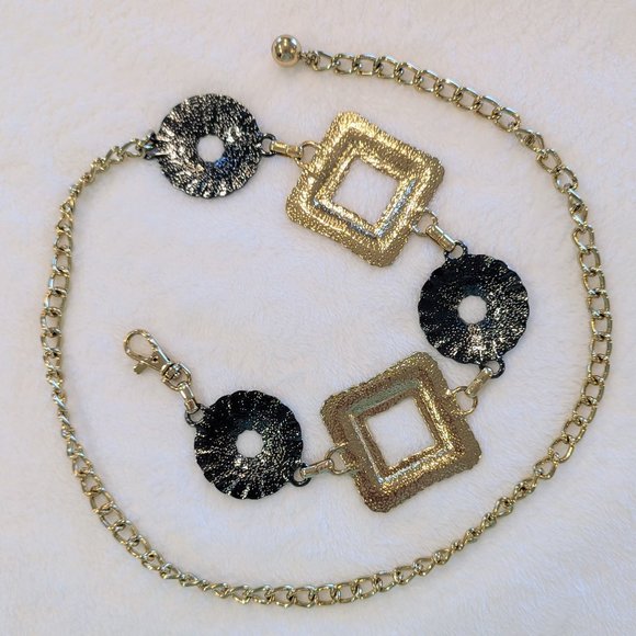 Medallion Gold & Gray-Tone Chain Waist Belt Adjustable Heavy Weight Metal - Picture 7 of 8